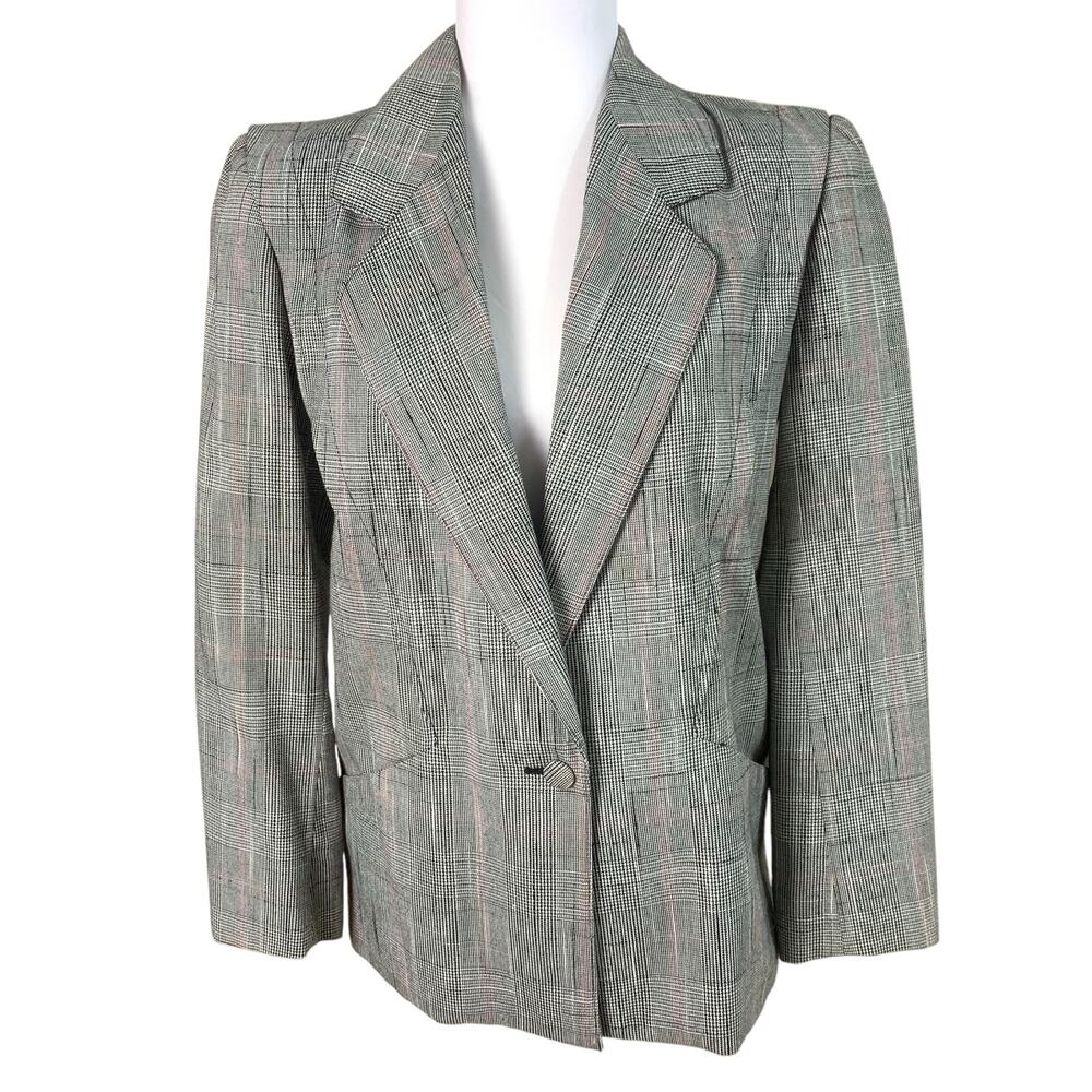 Vintage Patricia Roberts Size 6 Glen Plaid Blazer Jacket Black White Red Career